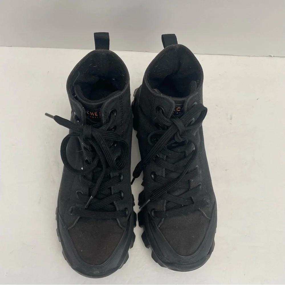 Skechers womens 7 Black High Top Sneaker Boots Lug sole chunky combat canvas - Picture 3 of 11